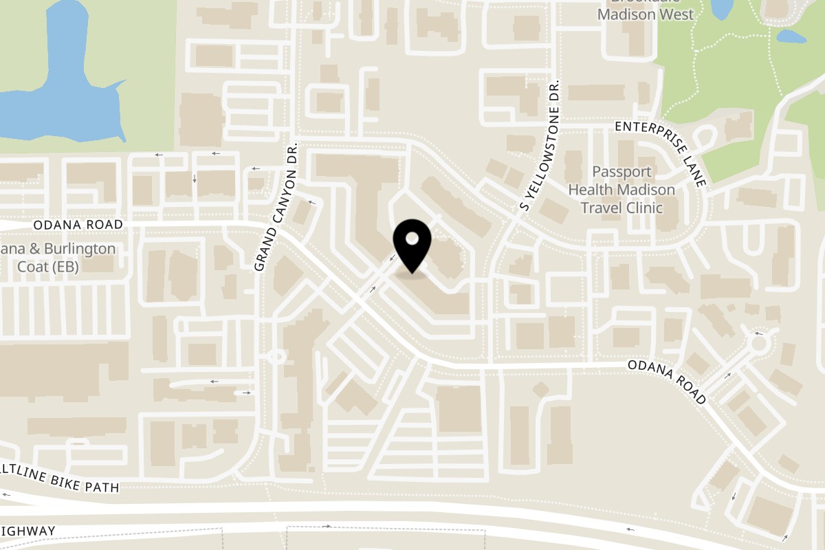 Map showing the location of La Mestiza on 6644 Odana Rd in Madison